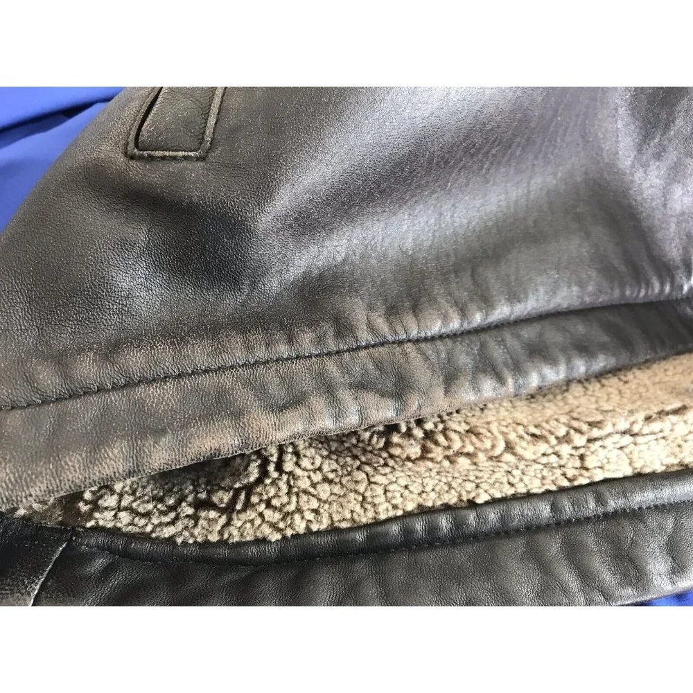 J Ashford‎ Mens Brown Leather Faux Sherpa Full Zip Jacket XXL